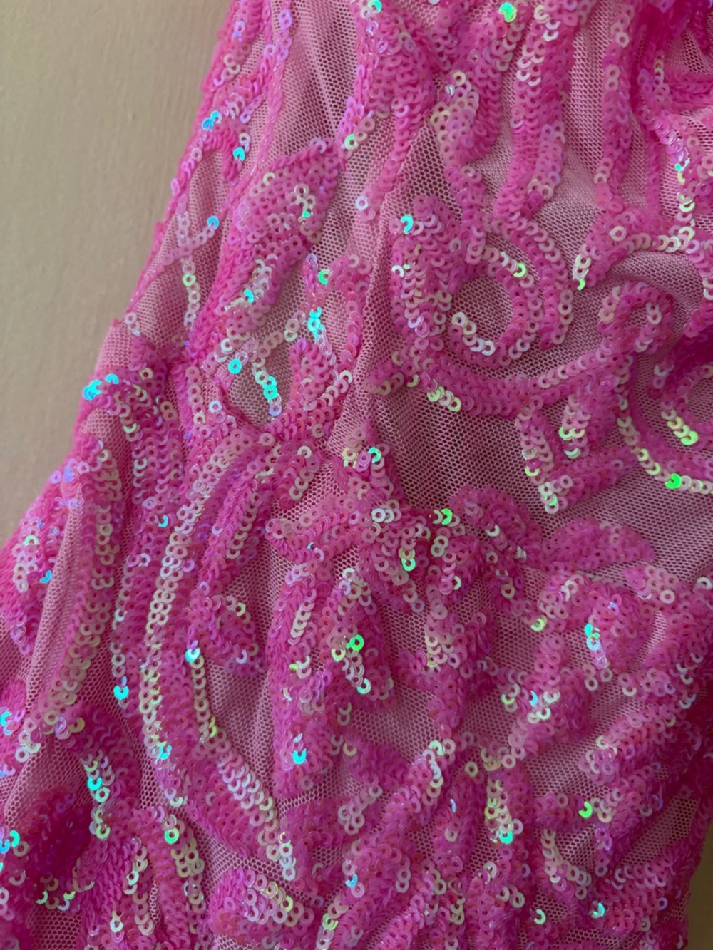 Windsor Pink Sequin Spaghetti-Strap Prom Gown with Thigh Slit - Picture 8 of 12